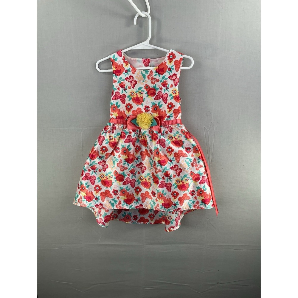 Little Lass Girls Dress 2T Floral Butterfly Sleeveless Ribbon Flower